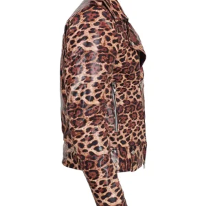 Leopard Print Genuine Leather Biker Jacket