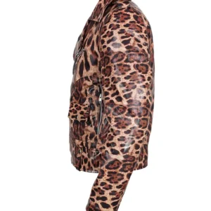 Leopard Print Genuine Leather Biker Jacket On Sale