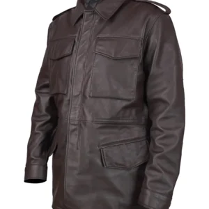 M65 Field Full-Snap and Zipper Brown Real Leather Jacket For Sale