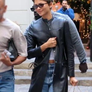 Paris 2026 Zendaya Black Leather Coat On Sale