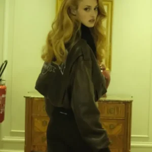 Paris Fashion Week Anna Van Patten Balenciaga Spring Summer 2027 Bomber Leather Jacket