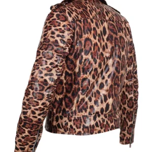 Shop Leopard Print Genuine Leather Biker Jacket On Sale