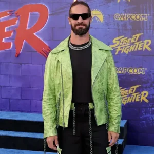 Shop Seth Rollins Street Fighter Premiere 2026 Green Leather Jacket On Sale