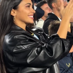 Shop Team Argentina 2026 Antonela Roccuzzo Black Leather Jacket On Sale