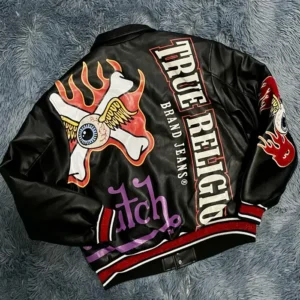 Shop Von Dutch x True Religion Black Leather Bomber Jacket On Sale