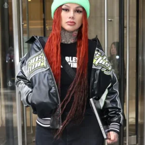 Snow Tha Product XM Studios 2026 GHOST TOWN Graphics Black Leather Varsity Jacket
