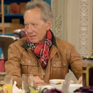 The Celebrity Traitors Richard E. Grant Cognac Brown Leather Jacket On Sale
