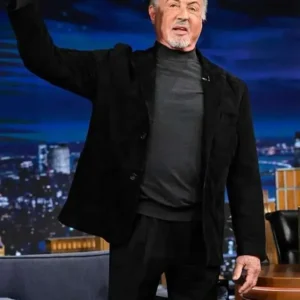 The Tonight Show Starring Jimmy Fallon S14 Sylvester Stallone Black Suede Leather Blazer On Sale