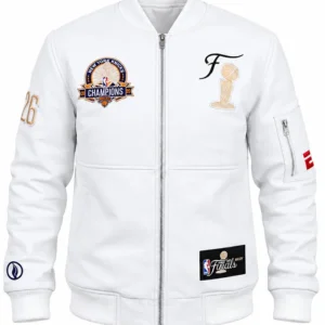 The View S29 Sunny Hostin Pro Basketball Finals White Leather Bomber Jacket