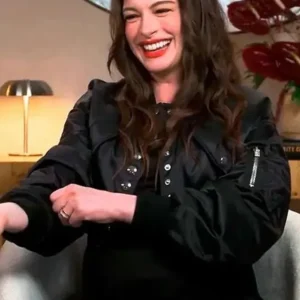 Verity Premiere Night 2026 Anne Hathaway Black Cropped Bomber Jacket
