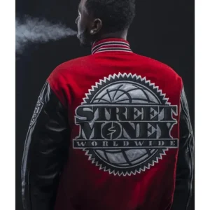 bankroll fresh red and black varsity jacket