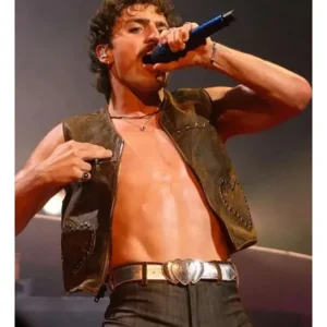 benson boone american heart world tour distressed brown leather vest